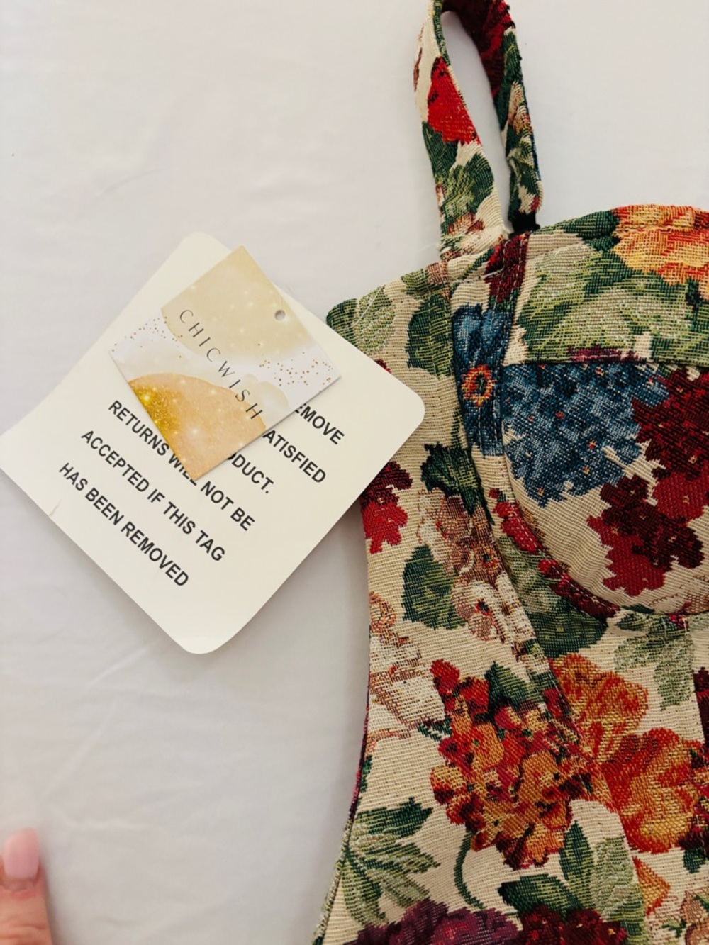 Chicwish Floral Tapestry Bustier Top - Red, Blue, Green, Cream Women’s M NEW - Picture 4 of 11